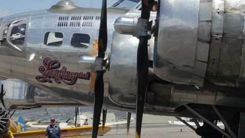 Heber City, Utah - June 14 2015: An original B17 bomber and other aircraft at a World War II exhibit at the Heber City Airport