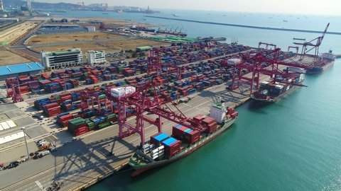 Drone shot of Container Terminal in Ulsan, S.Korea