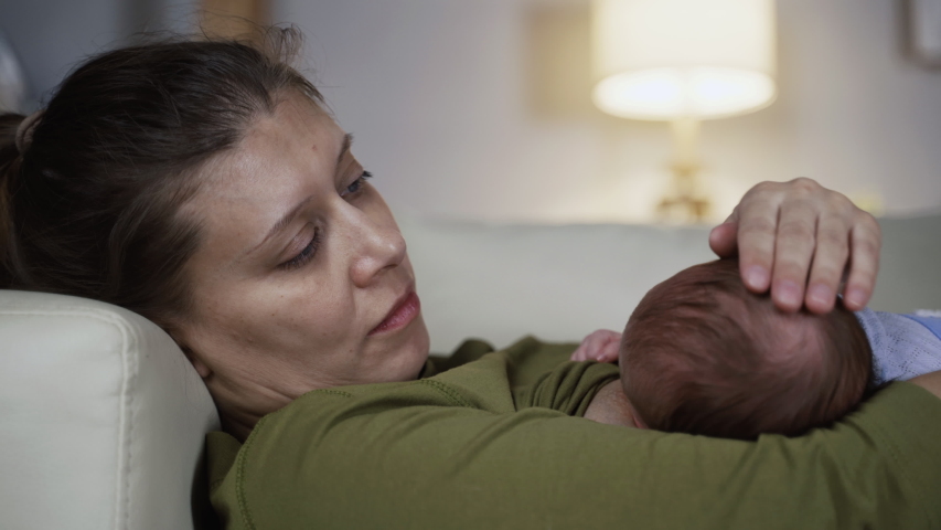 Woman Mother Feeds Newborn Baby Breast