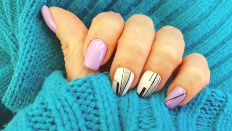 female hand nail beautiful manicure   slow motion
