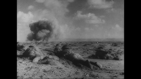 CIRCA 1942 - British ground and air forces attack Nazi holdings in Libya.