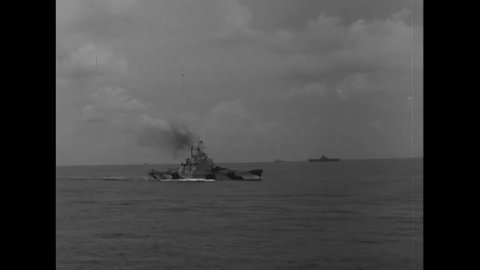 CIRCA 1944 - The USS North Carolina and USS Iowa are seen underway.