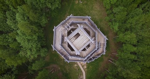 2019/05/22. Nikola-Lenivets, Russia. Modern Art object Lazy Ziggurat in the Kaluga region. Aerial