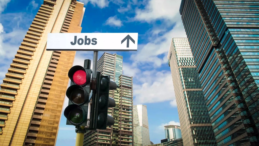 Street Sign the Way to Jobs Royalty-Free Stock Footage #1043597815
