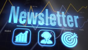 A giant blue computer display with a flashing Newsletter business concept. - Powered by Shutterstock - Get 15% off with code: PIKWIZARD15