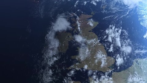 planet earth rotating animation. uk, united kingdom, planet earth from space. clip contains space, planet. galaxy, stars, cosmos, sea, earth, england, globe, night. images from NASA
