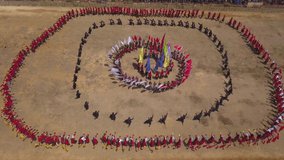 aerial video drone of madurese tradional dance for opening bull race