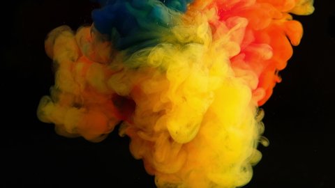 4K ,Color paint drops in water , abstract color mix , drop of Ink color mix paint falling on water Colorful ink in water, Ink splash swirling underwater isolated, 4K footage,
 