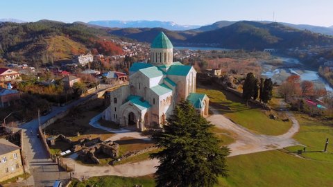 Aerial video of church Bagrati in Kutaisi, Georgia