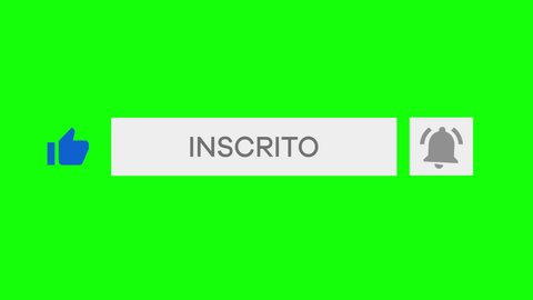 Mouse Clicking a Subscribe Button and Bell Notification with a green Background. Chromakey. Brazilian Portuguese. Inscreva-se