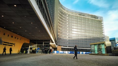 Brussels / Belgium - 12/02/2019 -  Timelapse of "The Berlaymont" building, headquarters of the European Commission. European District, Brussels, Belgium