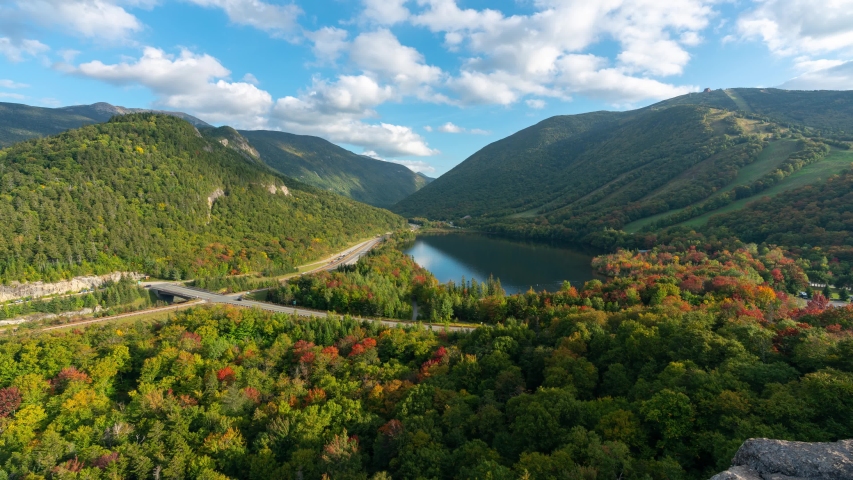 Timelapse of fall foliage at Artists Bluff viewpoint, Franconia, New Hampshire, USA