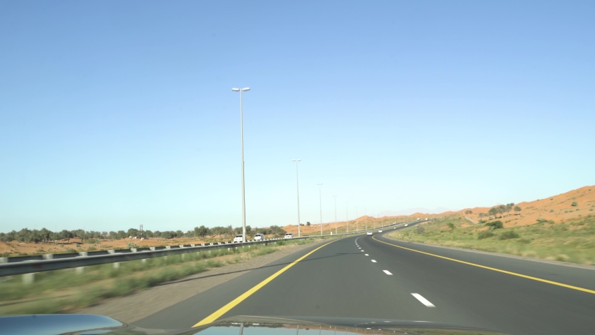 major road in the United Arab Emirates , off-road  trip POV uae desert Streets .