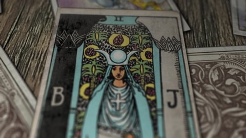 Bucharest, Romania - October 31, 2019: The High Priestess in Tarot. A card of mystery, stillness and passivity. Trust Instincts