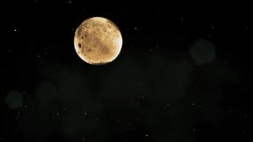 Full glowing yellow moon in black Universe of stars. Telescope 3d render. Space scene. Elements of image furnished by NASA