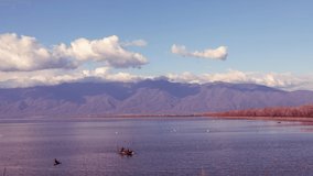 fishing on the lake Kerkini in northern Greece. timelapse 4Κ