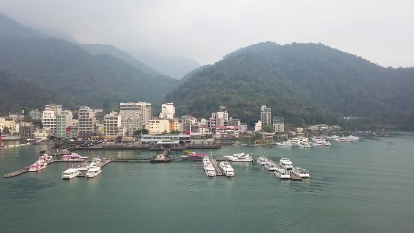 Aerial shot of Ita Thao , Sun Moon Lake, Taiwan Royalty-Free Stock Footage #1043678623