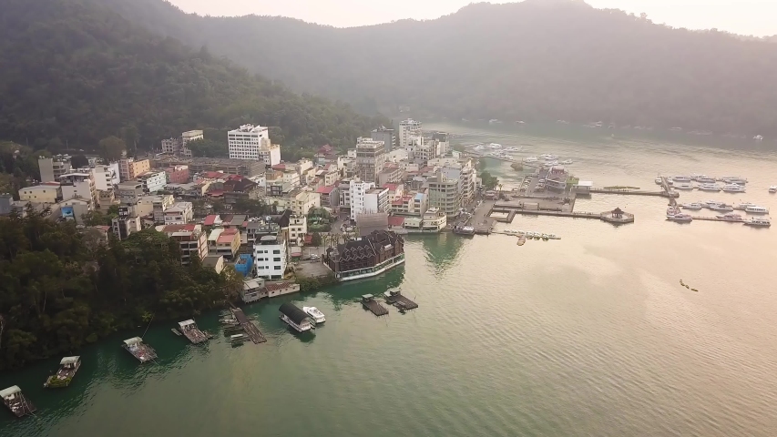 Aerial shot of Ita Thao , Sun Moon Lake, Taiwan Royalty-Free Stock Footage #1043678632