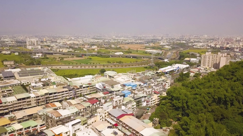 Aerial shot of skyline & buildings in Taichung,Taiwan