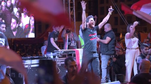 Beirut, Downtown / Lebanon - 11-03-2019: Lebanese Revolution 2019 People Singing 