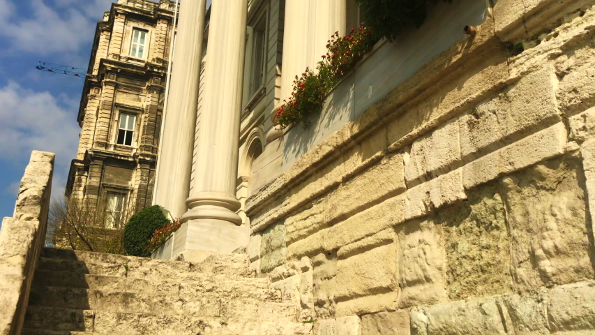 Detail macro shot of old gothic style building and fountain angles with fantastic perspective.