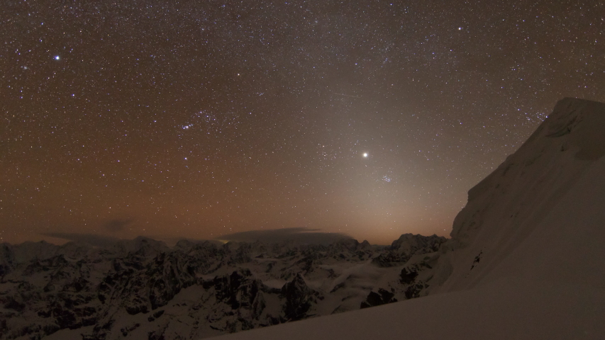 Snow Capped Mountains with a sky full of stars image - Free stock photo ...