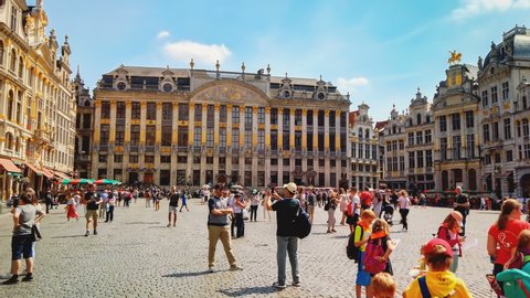 Brussels / Belgium - 08/07/2019 -  Passing through Grand Place, Brussels. Hyperlapse