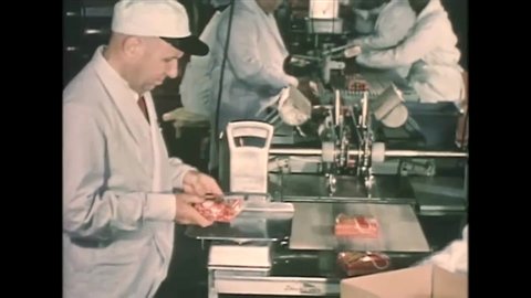 CIRCA 1960s - A spanish language film in which a reporter asks questions about all aspects of the meat inspection service.