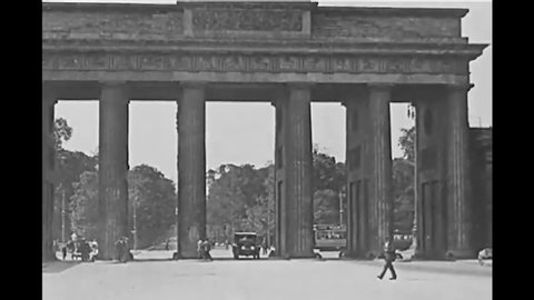 CIRCA 1923 - Good footage of busy city streets, including traffic around Brandenburg Gate.