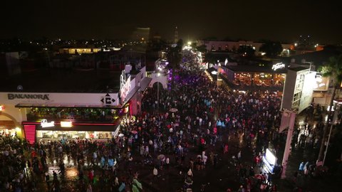 Aguascalientes Mexico. 04/24/2019. Fair Night life video timelapse aerial. night party in the streets of Aguascalientes at the San Marcos Fair.