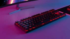 Keyboard Mouse Gamer Neon Light Game Hacker Online - 3D Animation