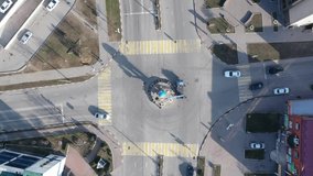 Traffic in urban areas. Gudermes Czech Republic. Aerial video