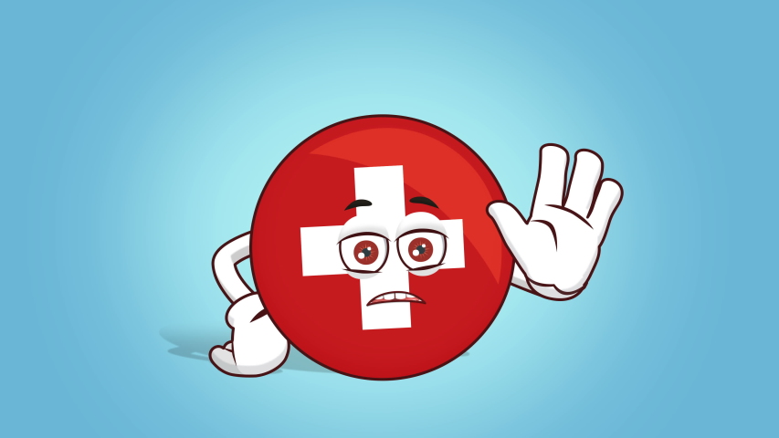 Cartoon Icon Flag Switzerland Face Animation Stop Hand Gesture with luma matte