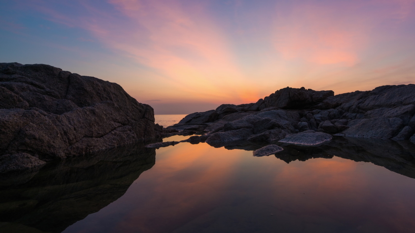 morning sunset with relfection on puddle 4k timelapse