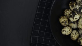 Portion of Quail Eggs on a rotating plate (seamless loopable, 4K)