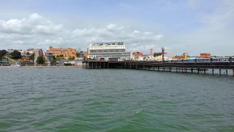 View of the seaside city of Southend on Sea in England with its long pier and theme park