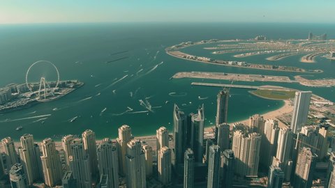 Aerial view of the Dubai Marina and Palm Jumeirah island, UAE