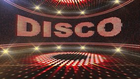 Disco Text in Dance Lights Room, Animation, Rendering, Background, Loop, 4k

