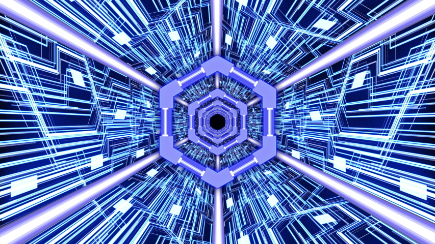 Abstract digital tunnel with hexagon borders and digital ciruit in the futuristic design (full blue) Royalty-Free Stock Footage #1043829871