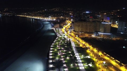 A Beautiful night view in the coast road of Tangier, Morocco