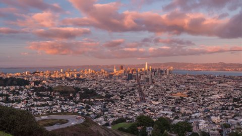 San Francisco, California, USA  December 15th 2019 - Downtown San Francisco Skyline Day to Night Time lapse