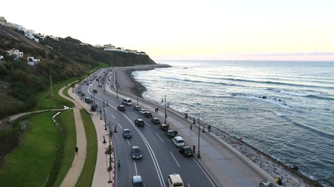 Aerial view of the coast road at Tangier, Morocco