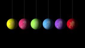 Set Looping realistic animation of the Christmas and New Year multicolored Balls with a golden snowflake and text 2020. Rotating decoration on white background. Merry Christmas and a Happy New Year - Powered by Shutterstock - Get 15% off with code: PIKWIZARD15