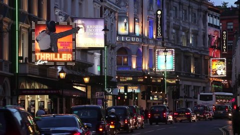 London UK Nov 2017  Shaftesbury Avenue with London Theatres at night.