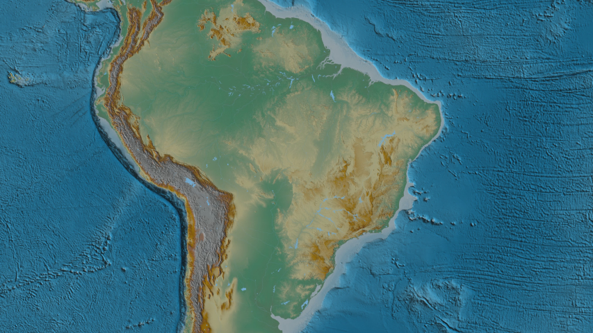 Amapá, state with its capital, zoomed and extruded on the relief map of Brazil in the conformal Stereographic projection