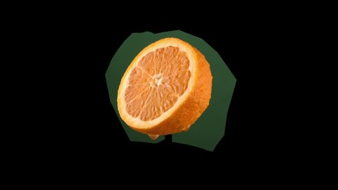 Orange Half Spinning and Rotating Isolated Against Transparent Background With Alpha Channel High Resolution Floating Element for Food and Drink Object Video Fresh Sliced  Green Citrus Fruit Wedge