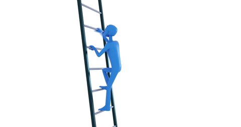 Man climbing up the ladder. Way to success loopable 3D animation with alpha channel