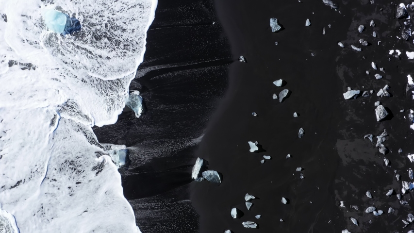 Iceland briliant beack aerial drone black beach