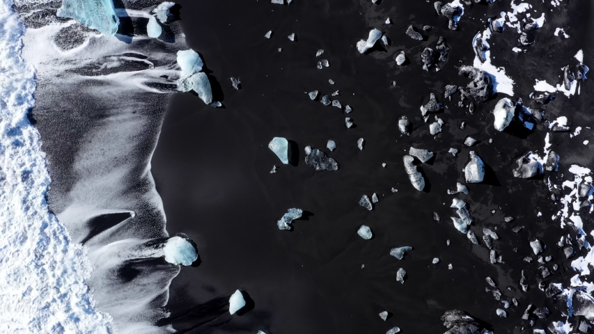 Iceland briliant beack aerial drone black beach cristal