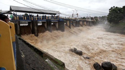 Bogor/Indonesia-January 1, 2020; Bendungan Katulampa or katulampa waterdam is crucial to initiate control of ciliwung river waterflow to jakarta.